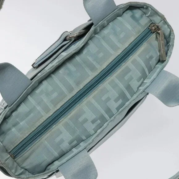 FENDI Zucca Canvas Hand Bag Blue Silver Auth MY411